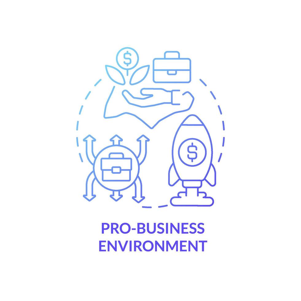 Pro-business environment blue gradient concept icon. Provide entrepreneurs protection, comfort abstract idea thin line illustration. Isolated outline drawing. Roboto-Medium, Myriad Pro-Bold fonts used vector