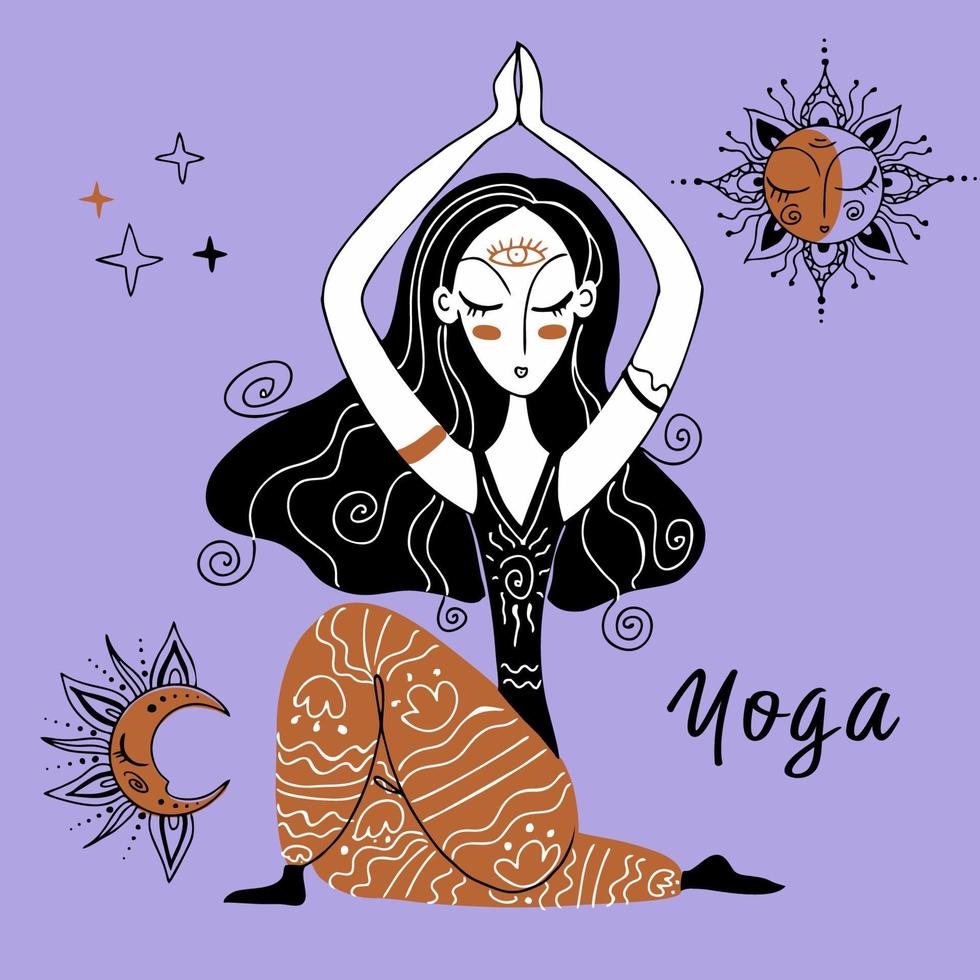 The girl does yoga. Om. Meditation. Yoga positions. Namaste.  Vector. vector