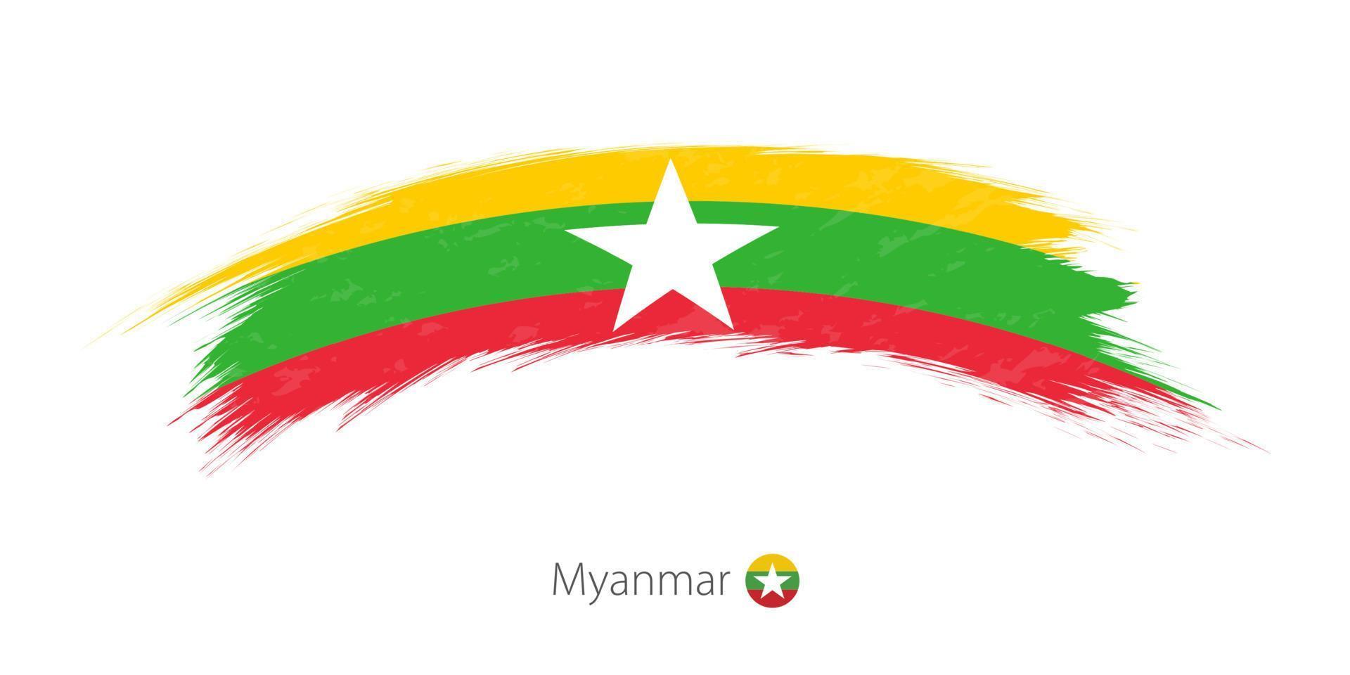 bandera de myanmar en un trazo de pincel redondeado. vector