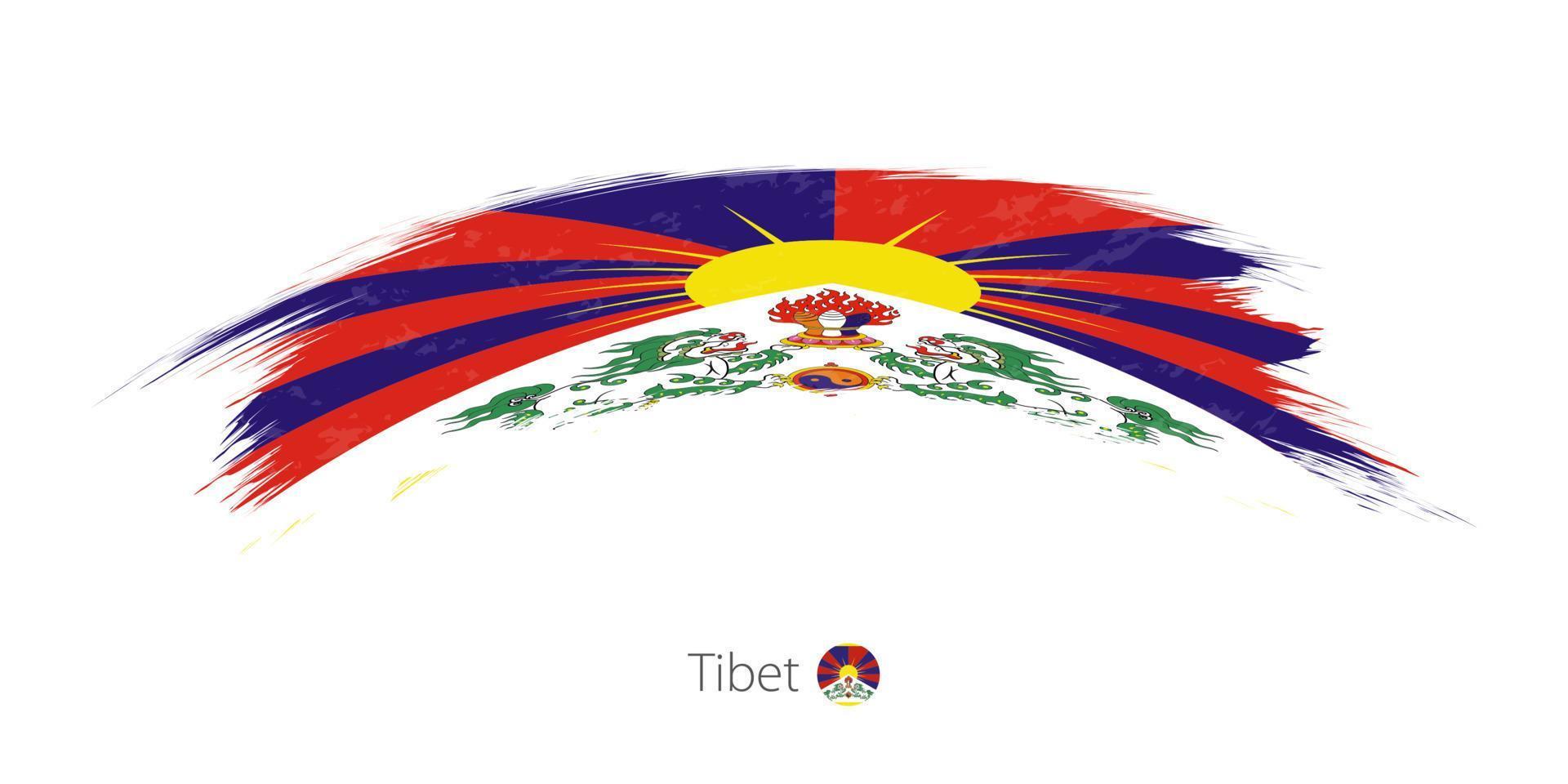 Flag of Tibet in rounded grunge brush stroke. vector