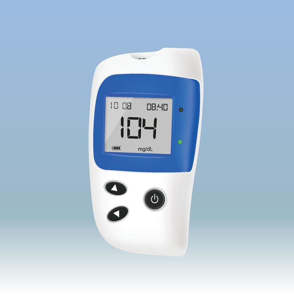 Realistic blood glucose testing device that shows sugar level in human blood vector