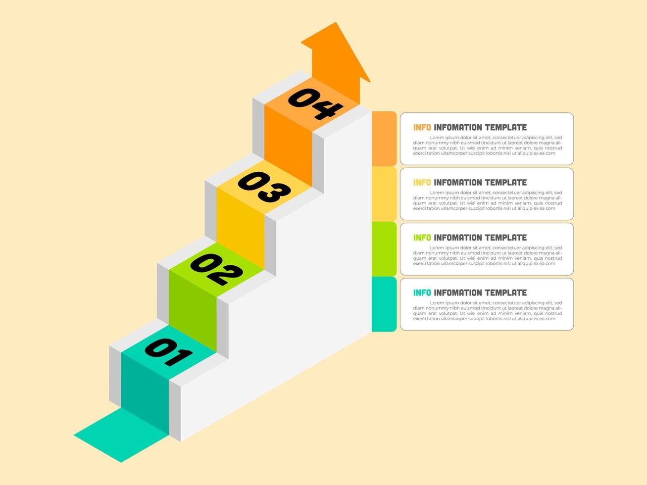 Vector stairs and Target infographic. Template for diagram, graph, presentation and chart. Business infographics startup concept with 4 options, parts, steps or processes. Abstract background.