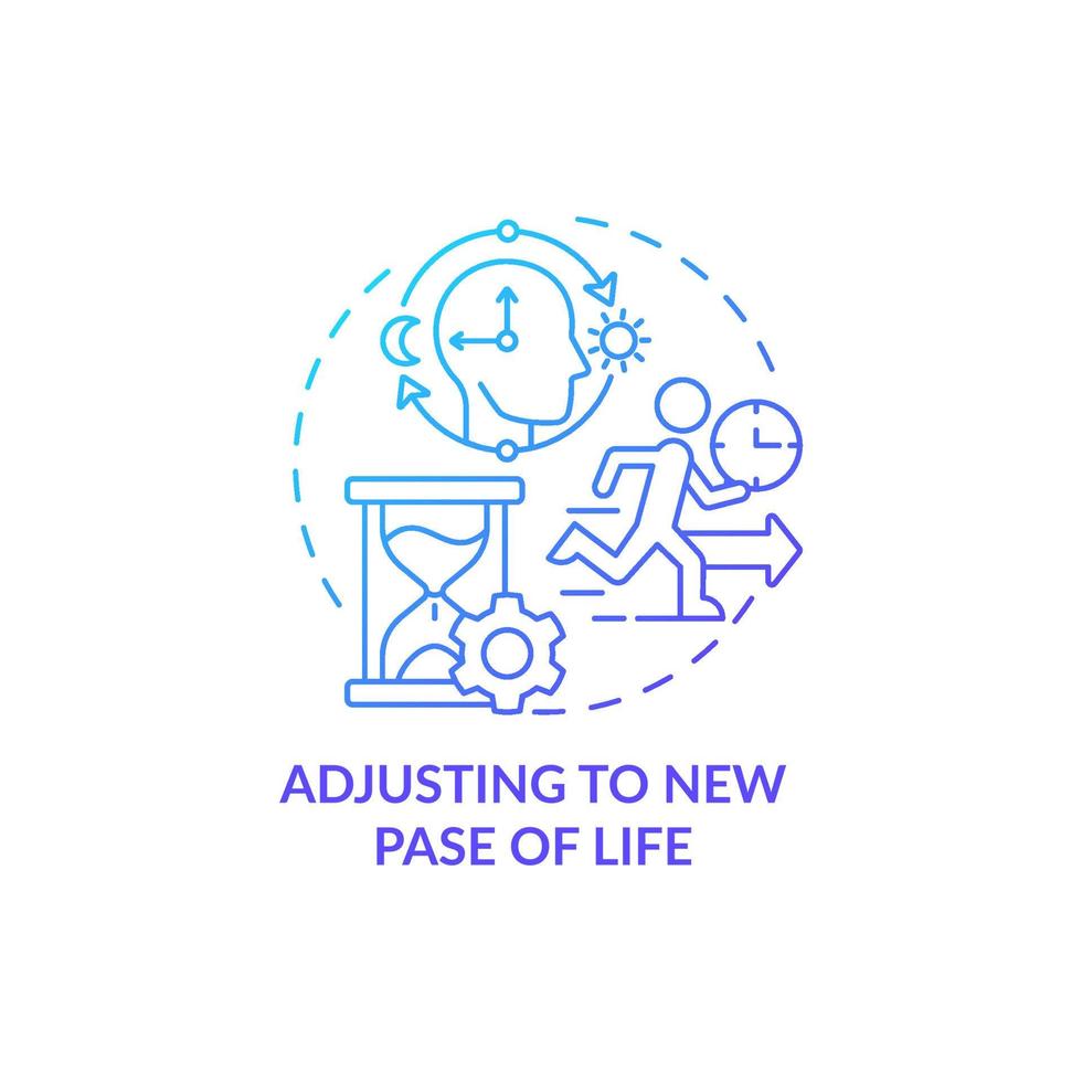 Adjusting to new pace of life blue gradient concept icon. Expats struggling abstract idea thin line illustration. Adaptation when abroad. Daily schedule. Vector isolated outline color drawing