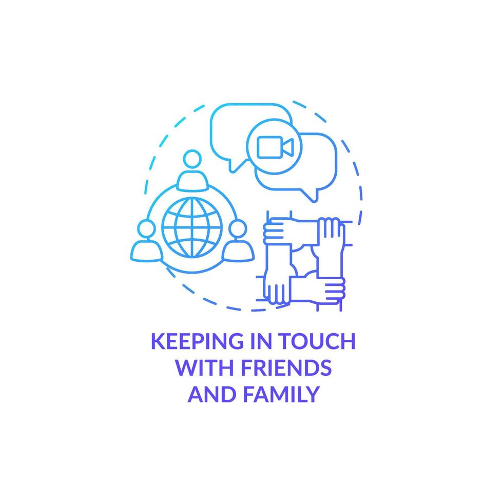 Keeping in touch with friends and family blue gradient concept icon. Expat struggle abstract idea thin line illustration. Contacting relatives online. Vector isolated outline color drawing
