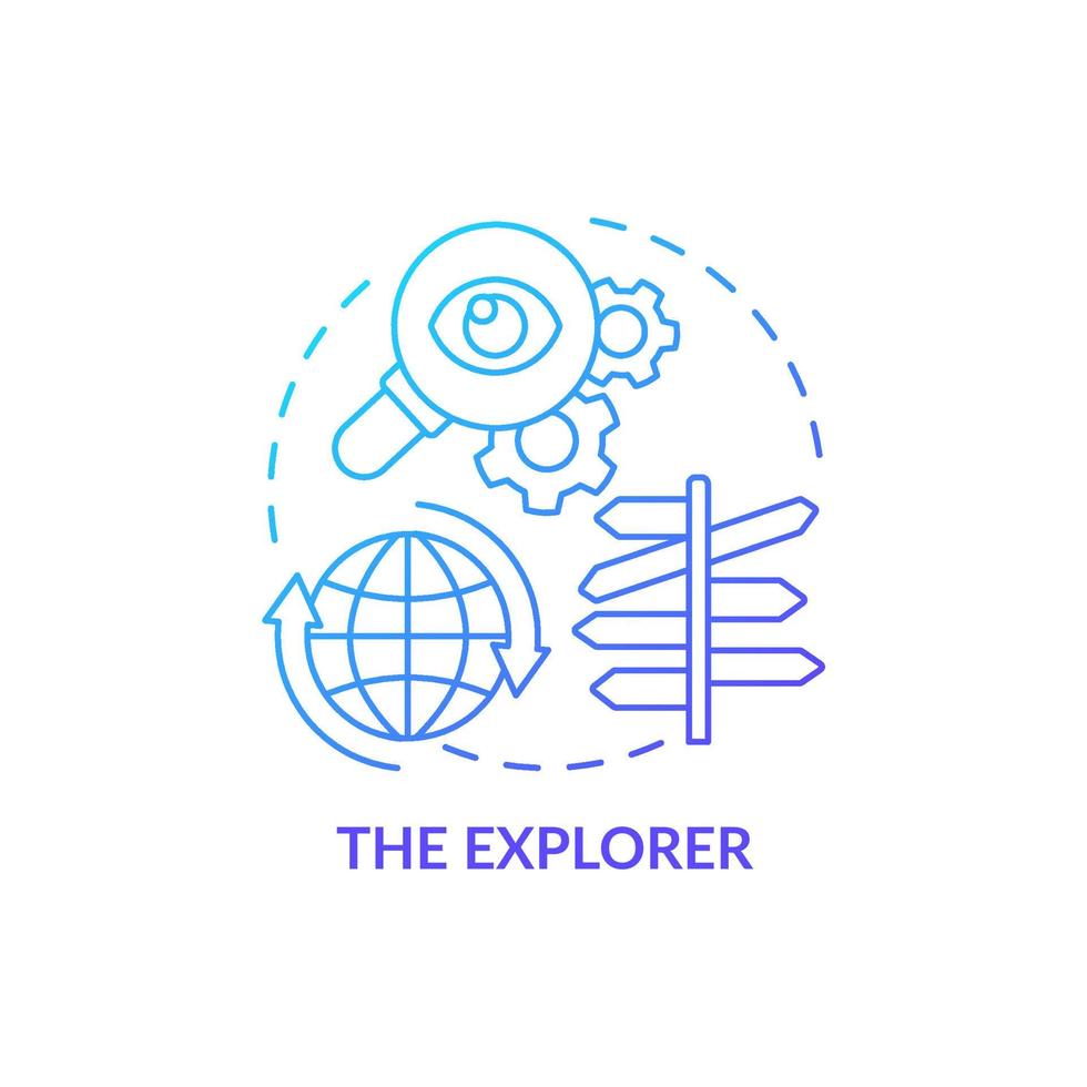 Explorer blue gradient concept icon. Types of expats abstract idea thin line illustration. Person seeking for new experience. Discover and explore. Vector isolated outline color drawing