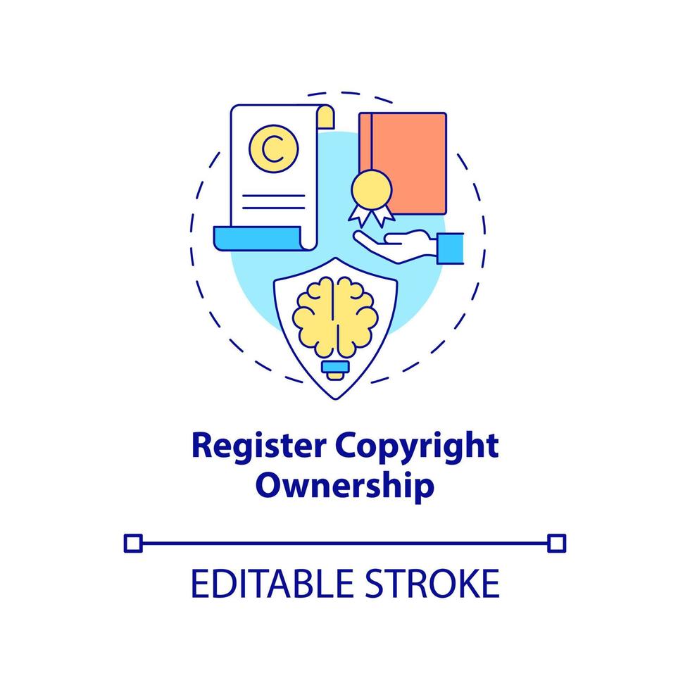 registre el icono del concepto de propiedad de derechos de autor. protección de contenido idea abstracta ilustración de línea delgada. protección de la propiedad intelectual. dibujo de color de contorno aislado vectorial. trazo editable vector