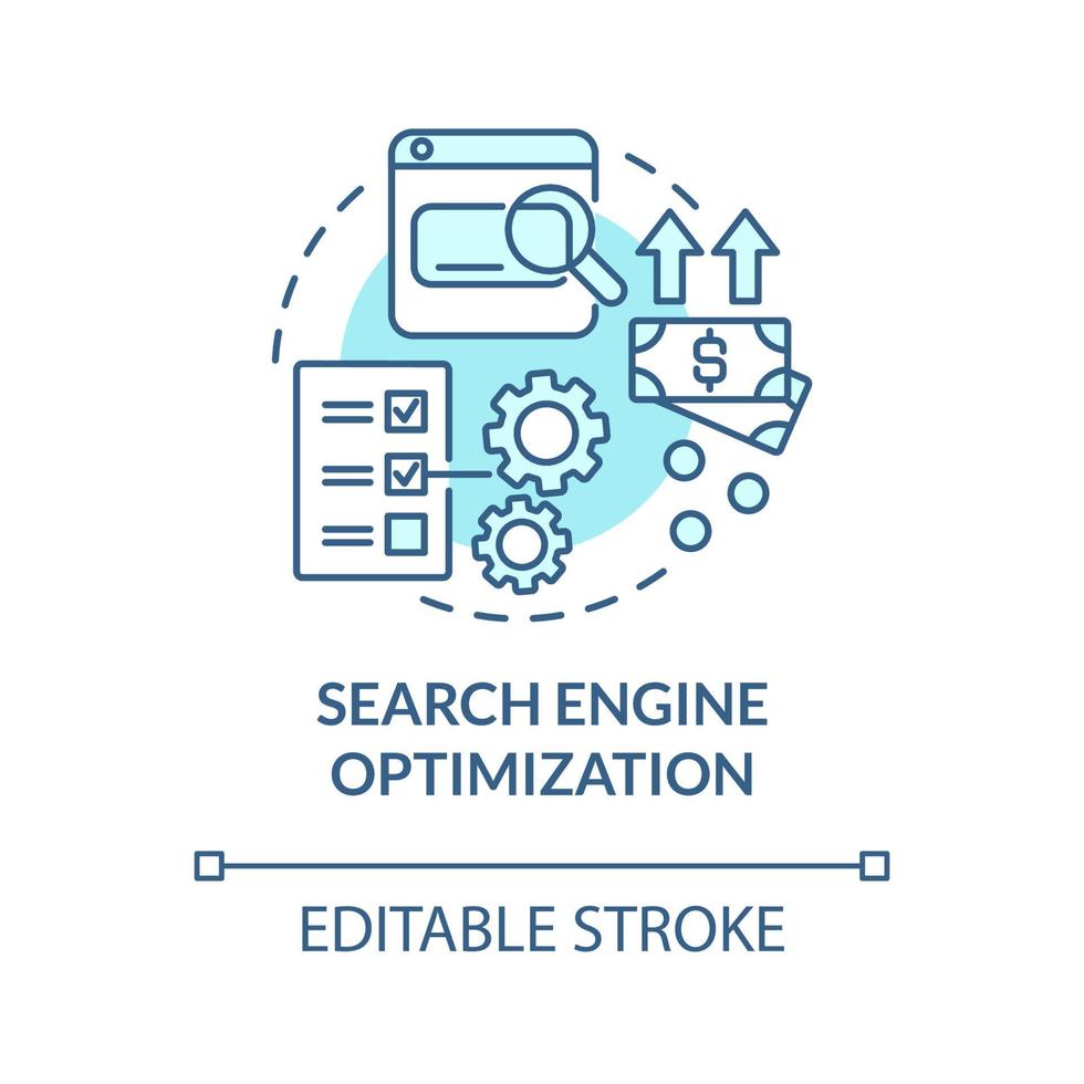 Search engine optimization blue concept icon. Online entrepreneur skill abstract idea thin line illustration. Web pages positioning. Vector isolated outline color drawing. Editable stroke