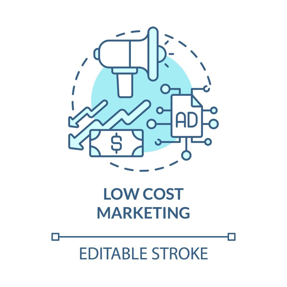 Low cost marketing blue concept icon. Online entrepreneurship benefit abstract idea thin line illustration. Manage costs. Pricing strategy. Vector isolated outline color drawing. Editable stroke