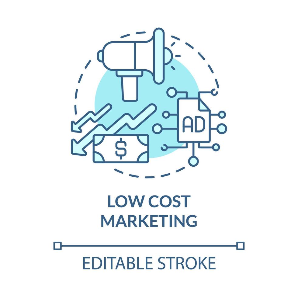 icono de concepto azul de marketing de bajo costo. el espíritu empresarial en línea beneficia la idea abstracta ilustración de línea delgada. administrar los costos. estrategia para colocar precios. dibujo de color de contorno aislado vectorial. trazo editable vector