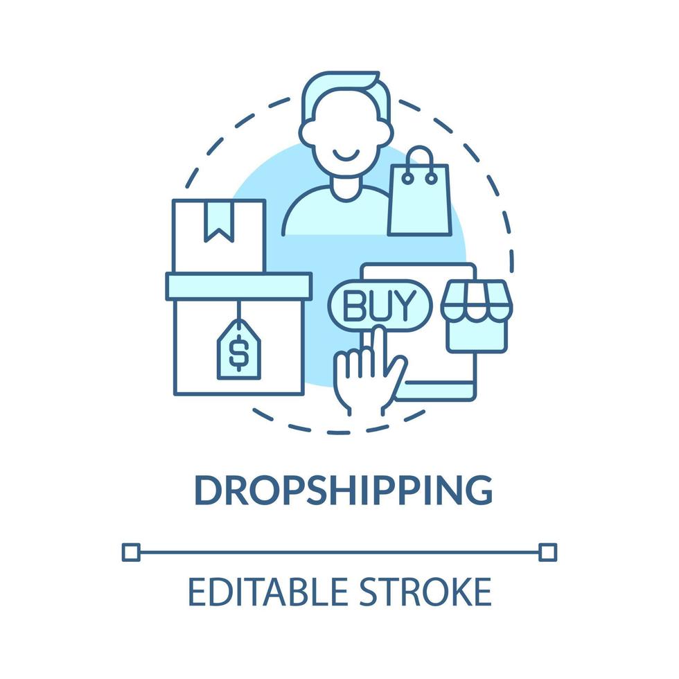 icono de concepto azul de dropshipping. manera de hacer dinero en línea idea abstracta ilustración de línea delgada. modelo de negocio de bajo riesgo. trabajo detallista. dibujo de color de contorno aislado vectorial. trazo editable vector