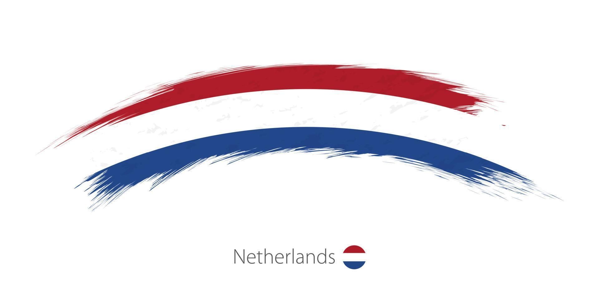 Flag of Netherlands in rounded grunge brush stroke. vector