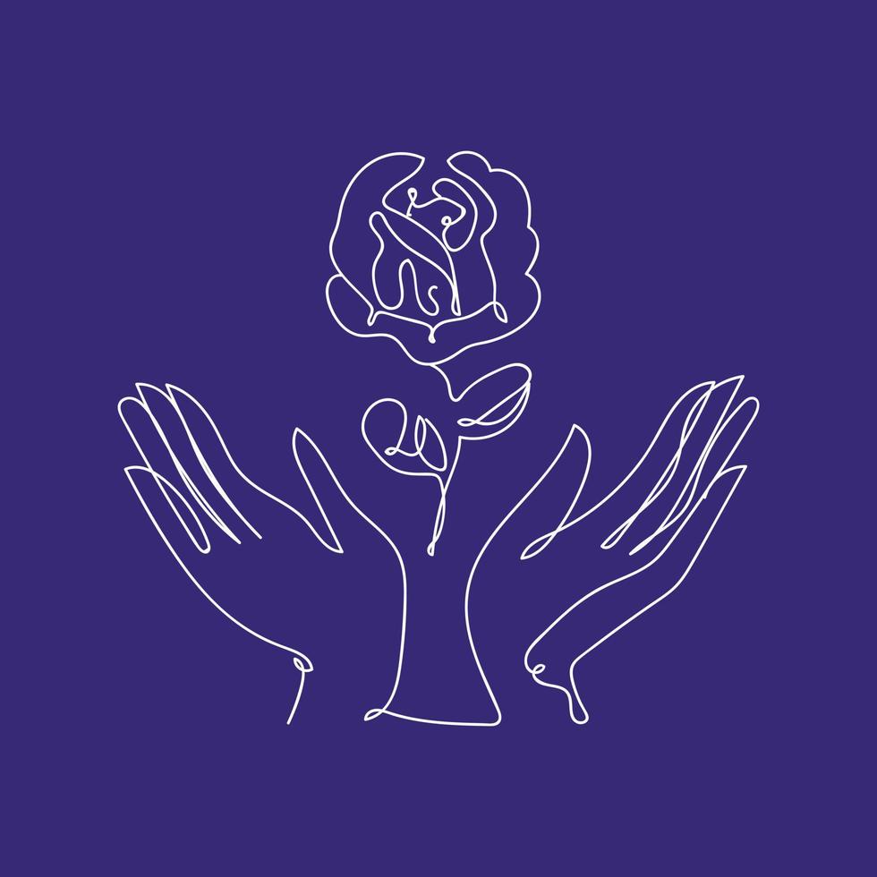 hands with rose line art vector design