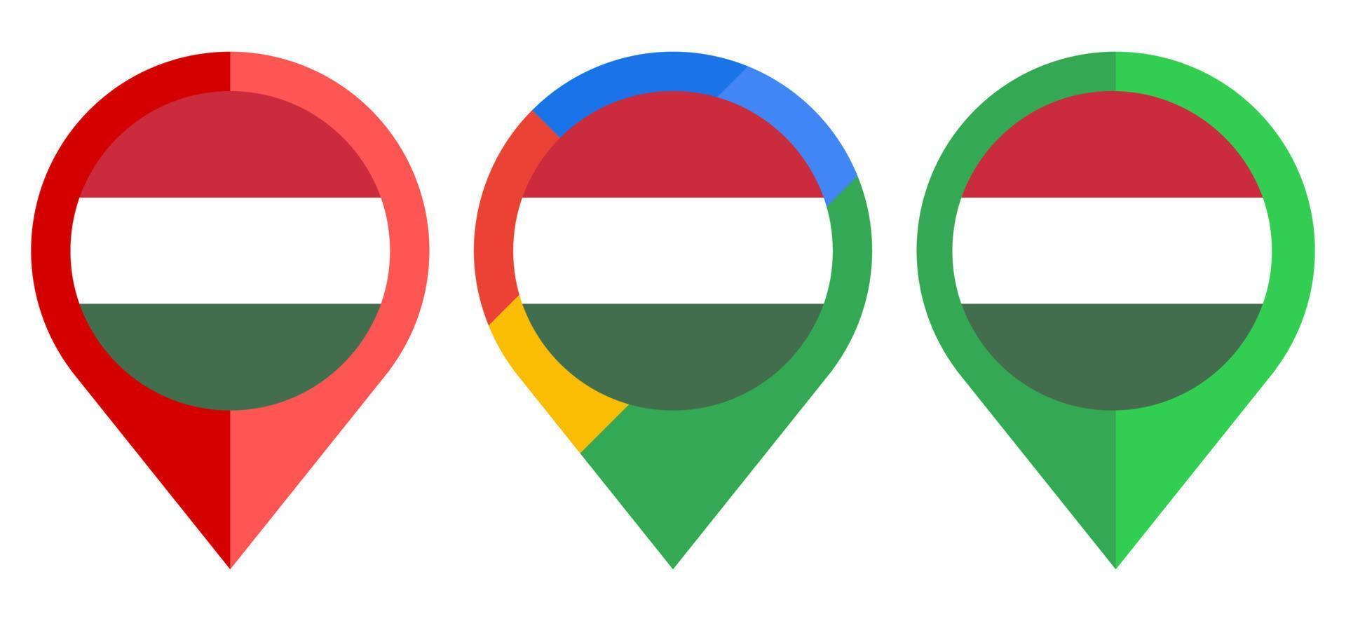 icono de marcador de mapa plano con bandera de hungría aislado sobre fondo blanco vector