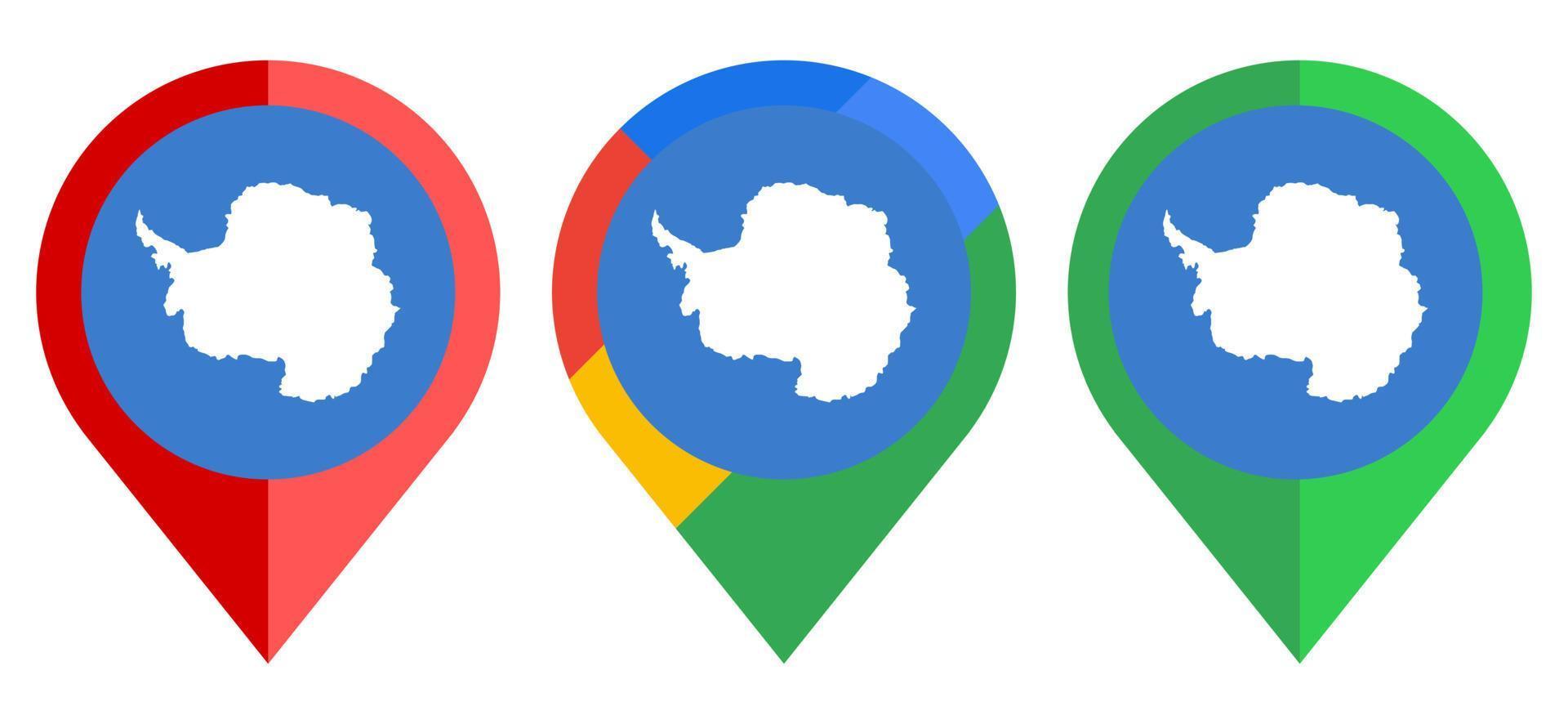 icono de marcador de mapa plano con bandera de la Antártida aislado sobre fondo blanco vector