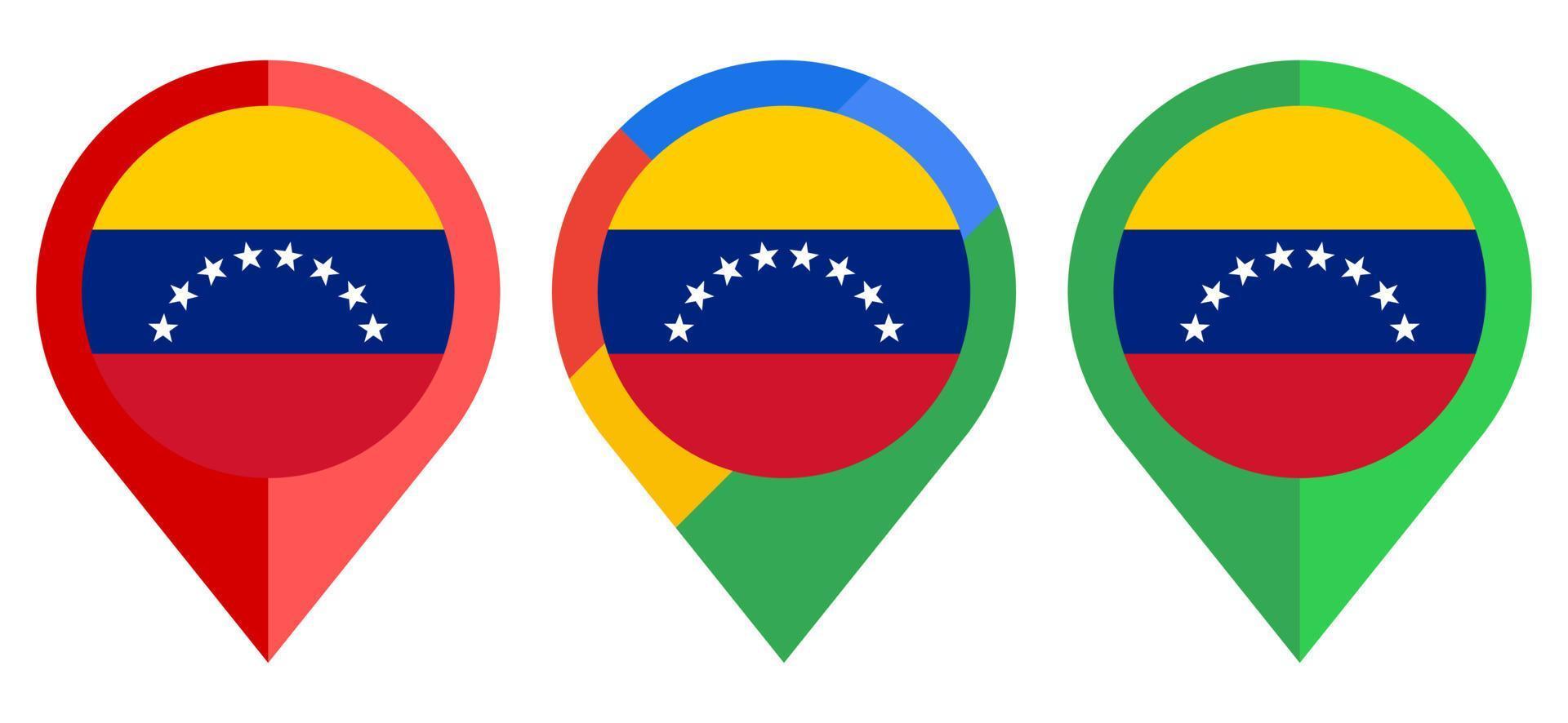 icono de marcador de mapa plano con bandera de venezuela aislado sobre fondo blanco vector