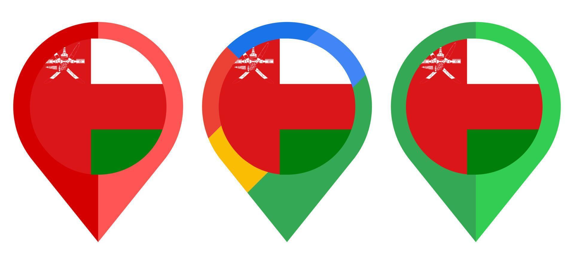 icono de marcador de mapa plano con bandera de Omán aislado sobre fondo blanco vector