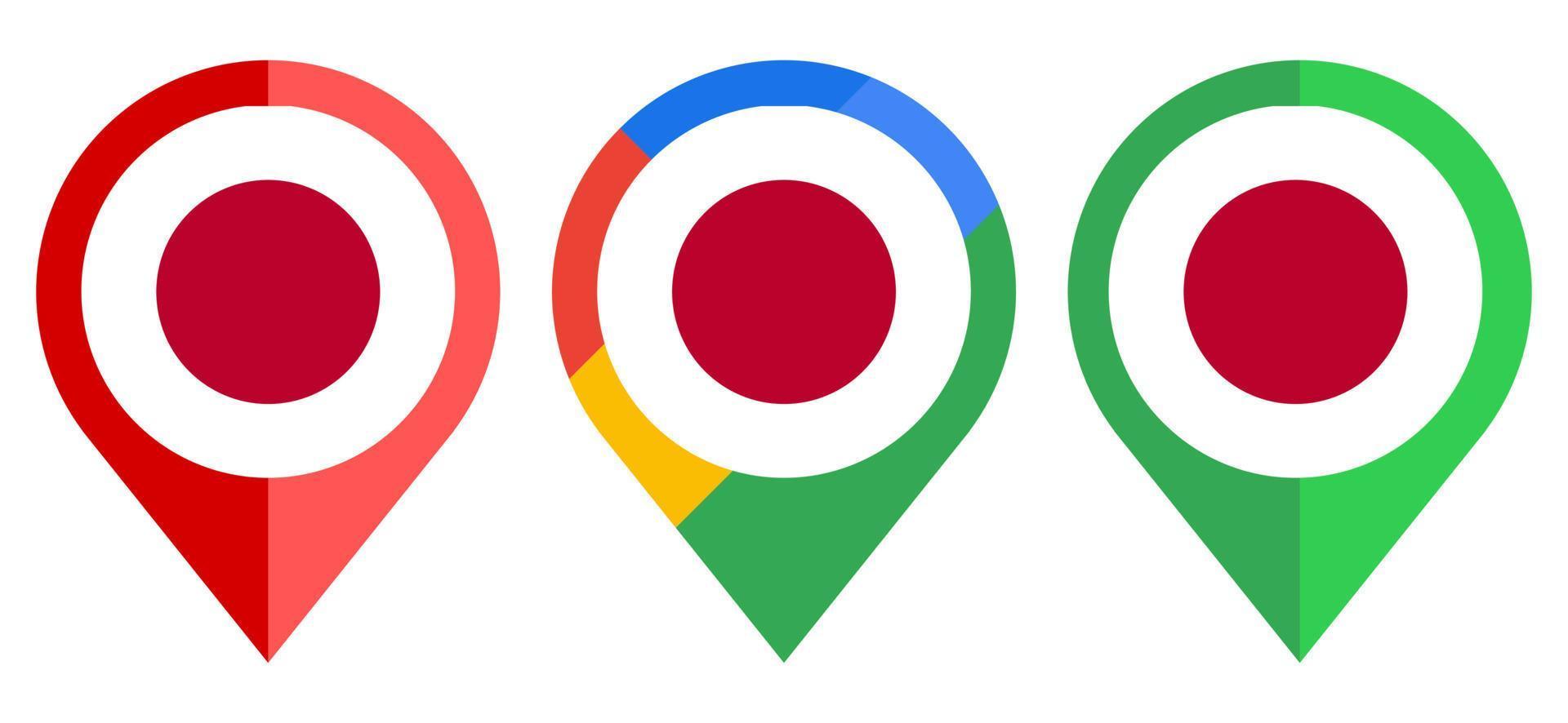 icono de marcador de mapa plano con bandera de Japón aislado sobre fondo blanco vector