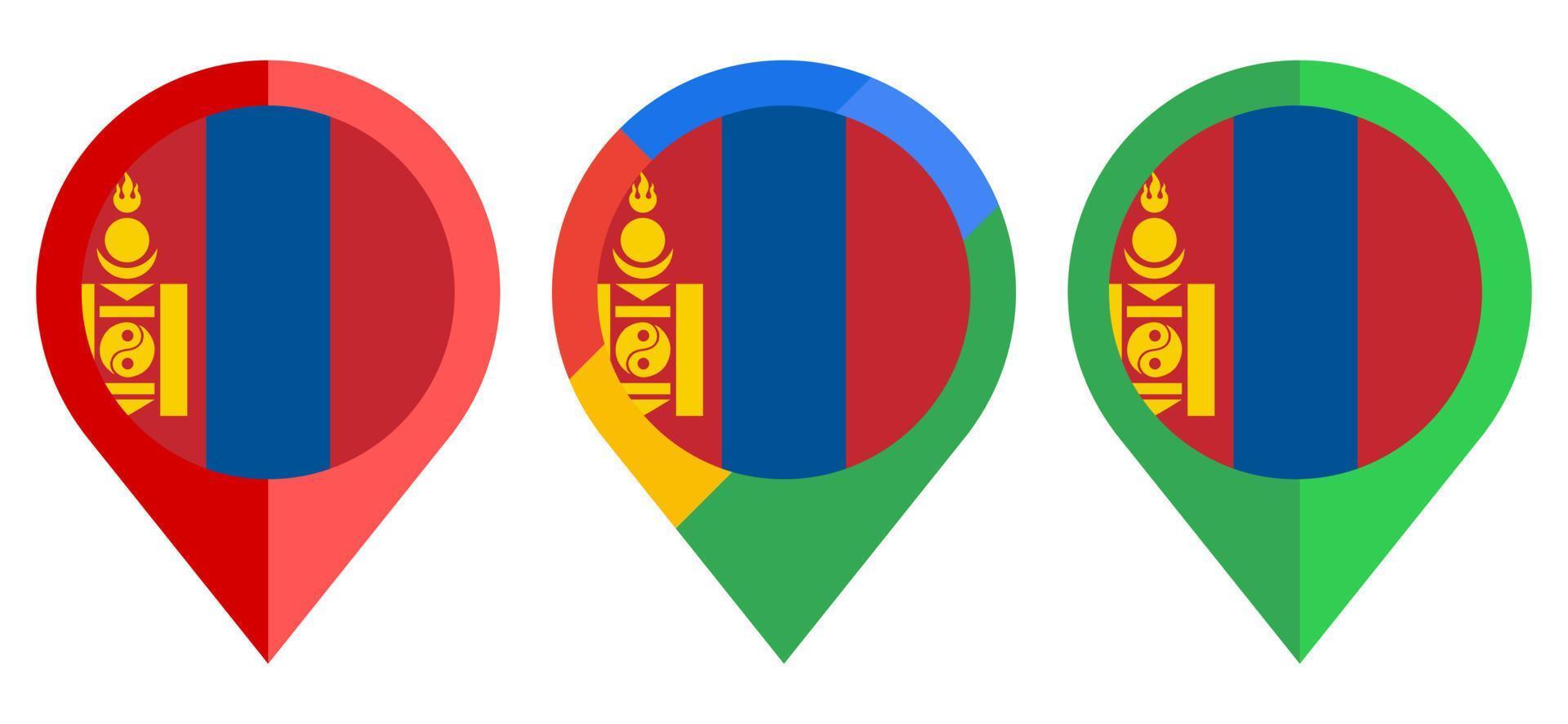 icono de marcador de mapa plano con bandera de mongolia aislado sobre fondo blanco vector