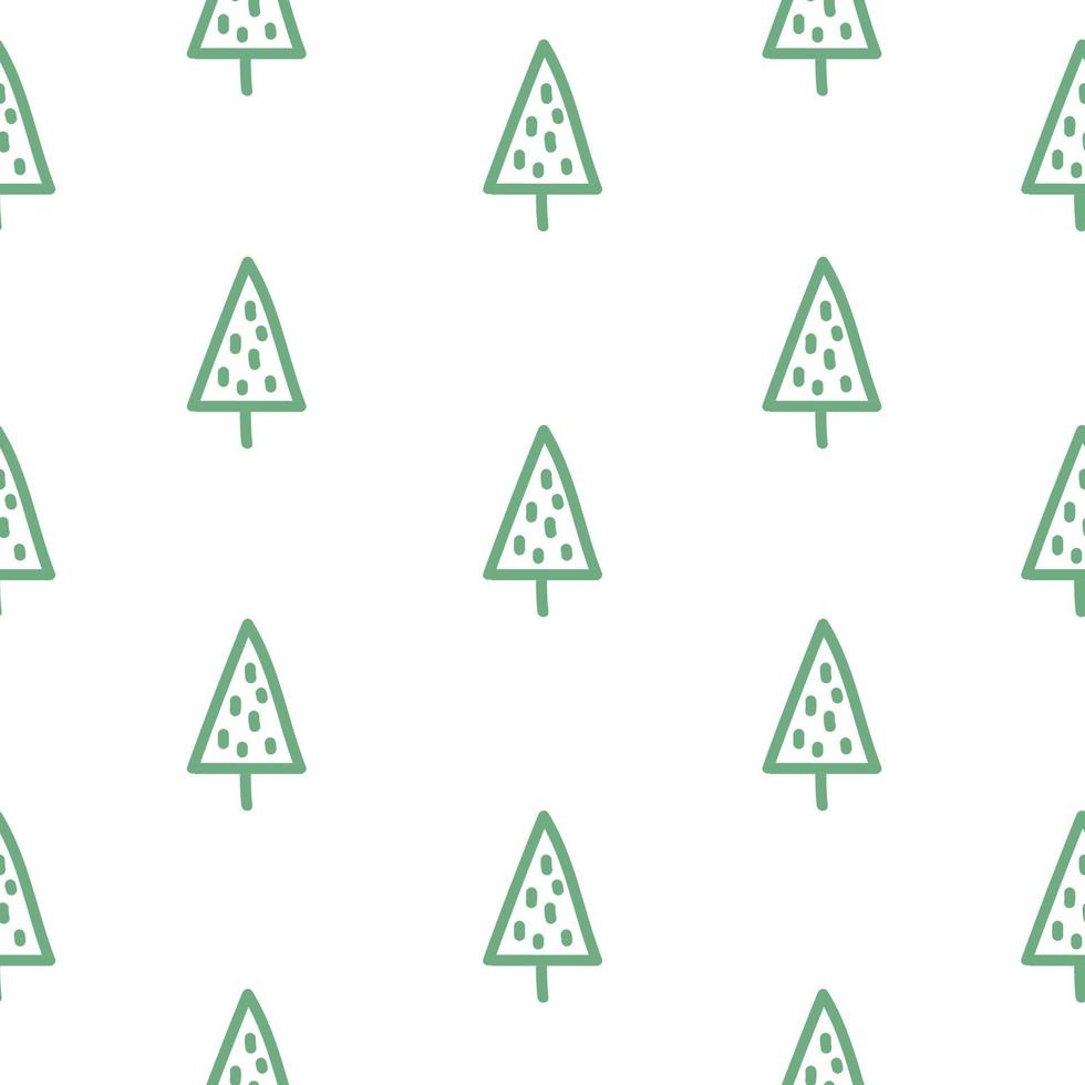 Seamless pattern with Christmas tree. Fur-tree. Fir tree. Doodle style. White background. Vector illustration.