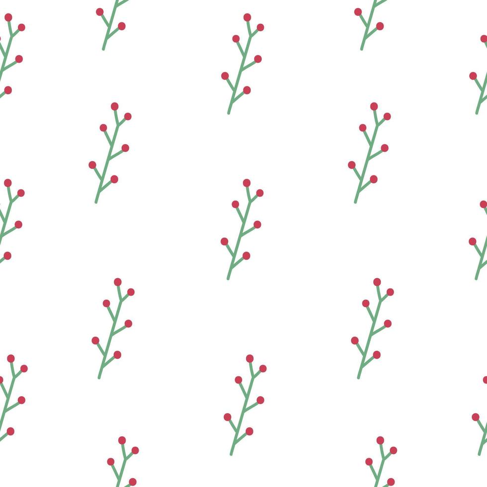 Seamless pattern with red berries. Berry on  a branch. White background. Vector illustration.