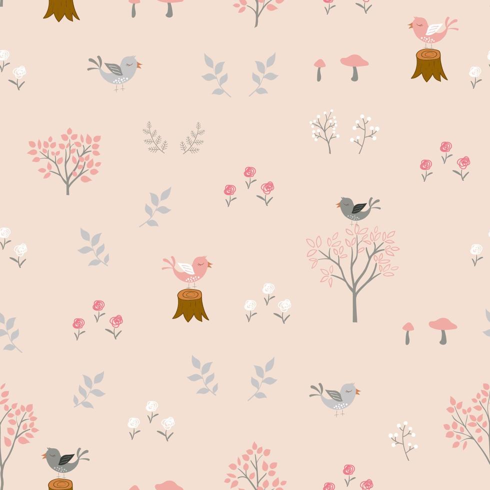 Nature seamless pattern with cute cartoon birds happy on the garden,design for fashion,fabric,textile,apparel and all print vector