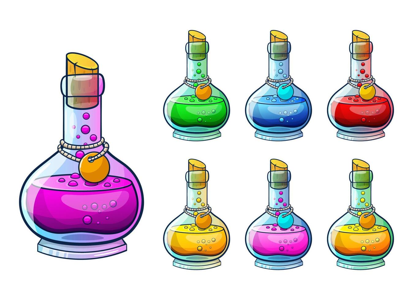 Ilustración de diseño de vector de botella de vidrio de poción aislado sobre fondo blanco