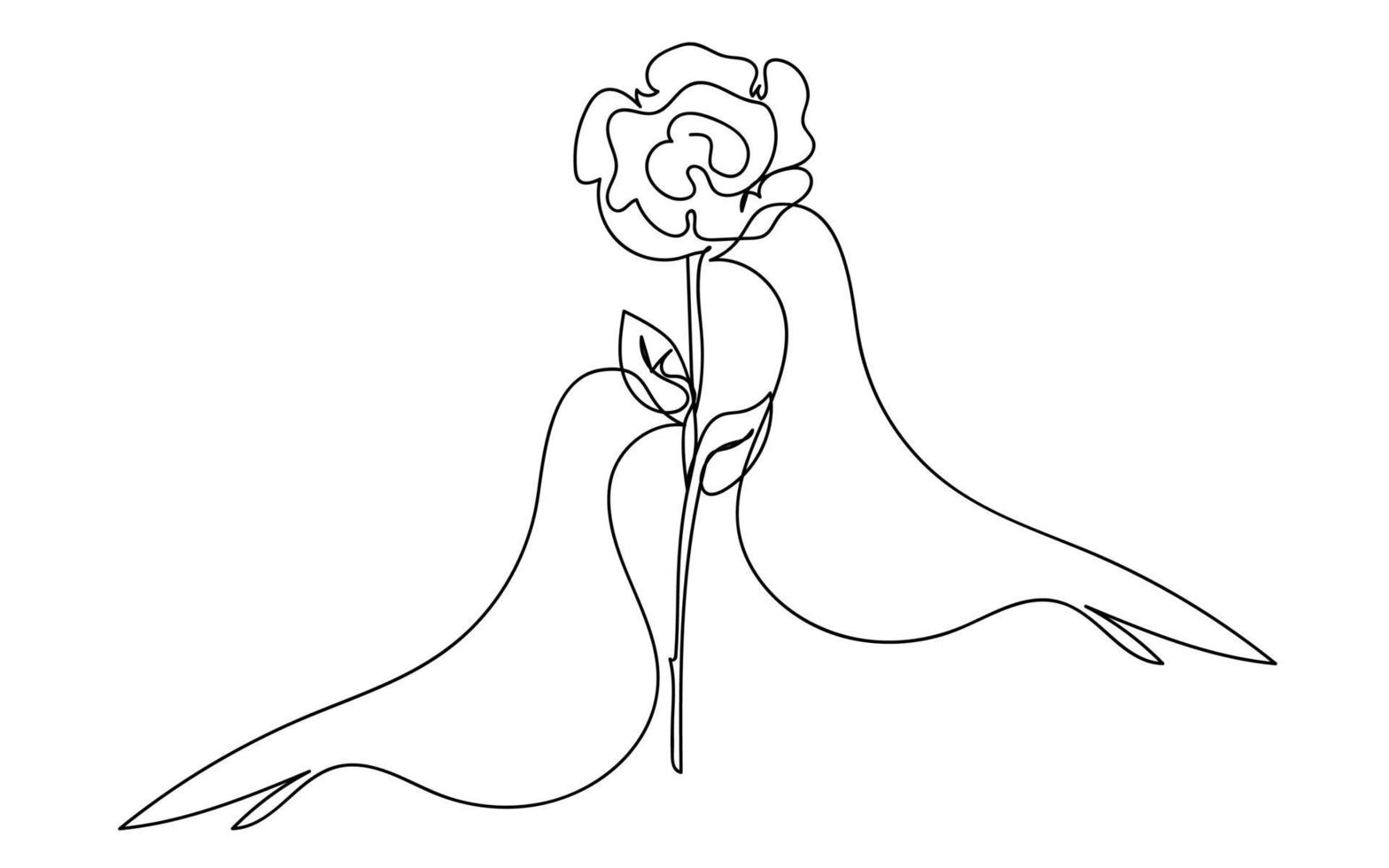 Rose continuous line set, wedding outline sketch style vector abstract art.