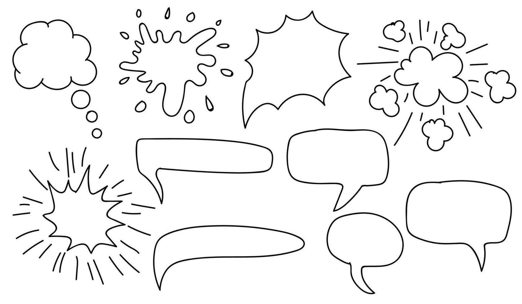 conjunto de burbujas de discurso de dibujos animados de fideos de línea delgada aisladas sobre fondo blanco. vector