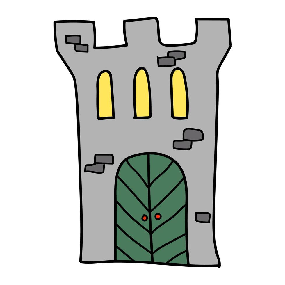 castillo antiguo retro del doodle lineal de dibujos animados aislado sobre fondo blanco. vector