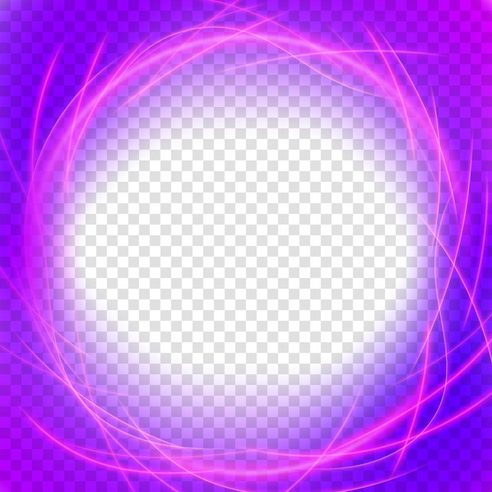 Elegant purple light frame, wavy neon light. Vector Illustration