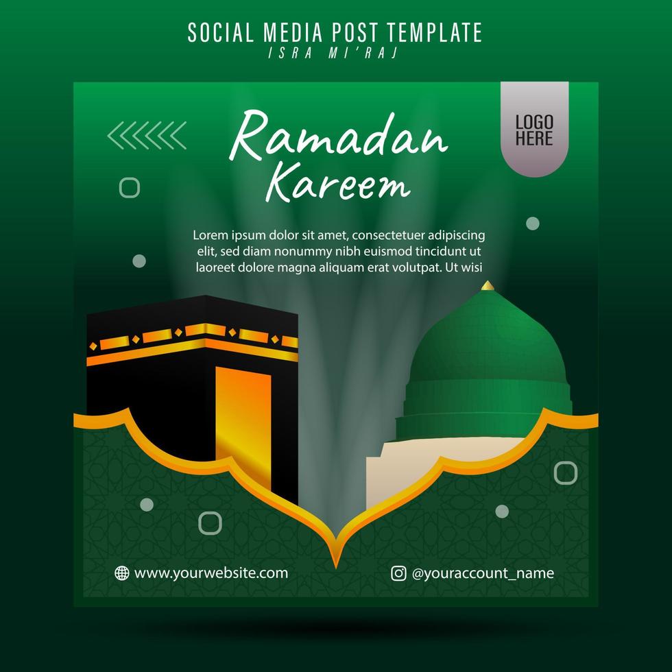 Ramadan with kabah and nabawi mosque - Social Media Post Template vector