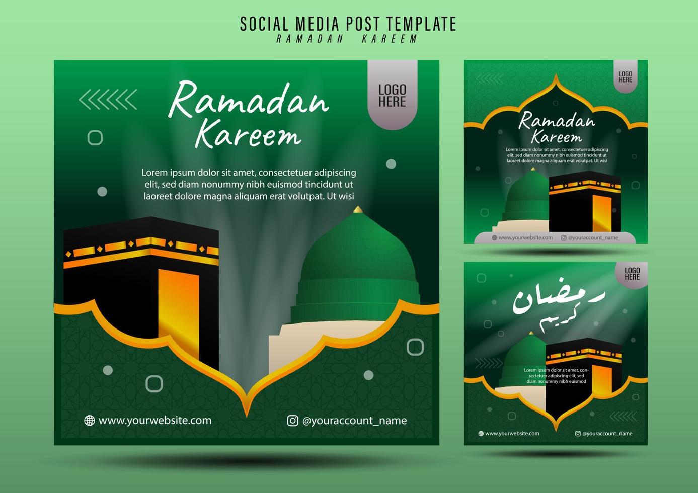 Ramadan post collection with green color - Social Media Post Template vector