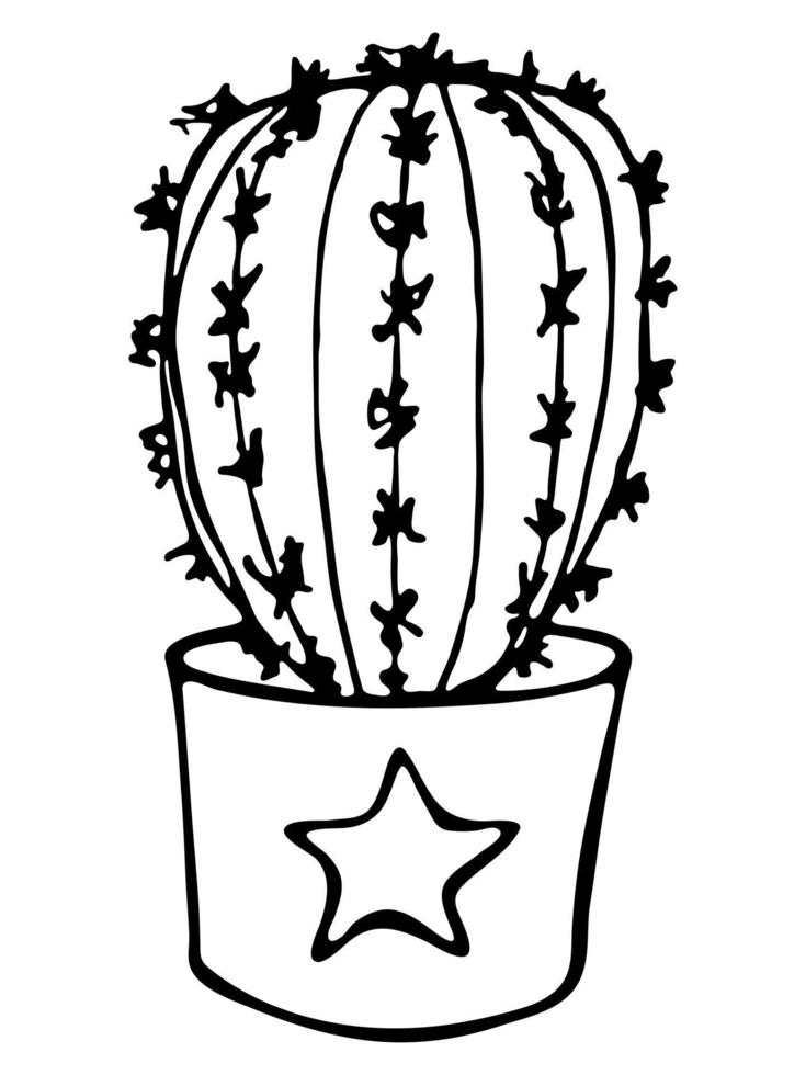 lindo cactus simple dibujado a mano. planta de interior en una maceta clipart. ilustración de cactus aislado sobre fondo blanco. garabato hogareño acogedor. vector