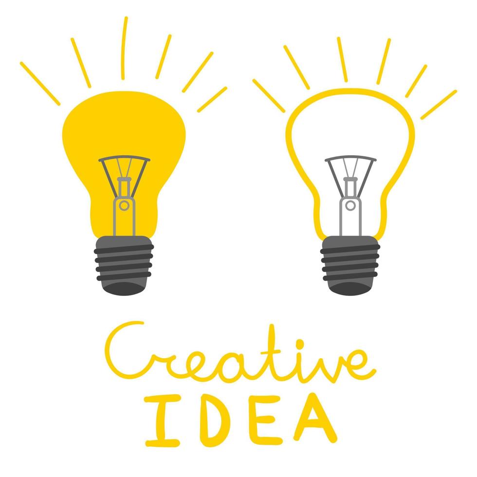 Glowing light bulbs isolated on white background. Creative idea concept. Innovation light bulb in flat style. vector