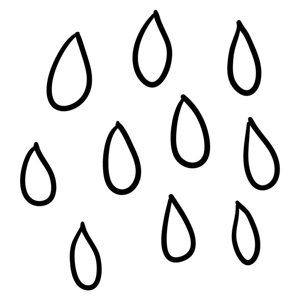 Cartoon doodle linear rain isolated on white background. vector
