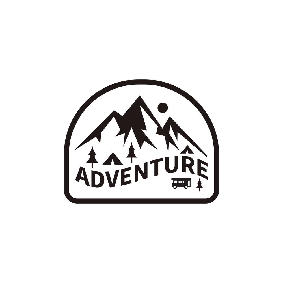 Campground outdoor adventure illustration logo, mountain, emblem, car vector