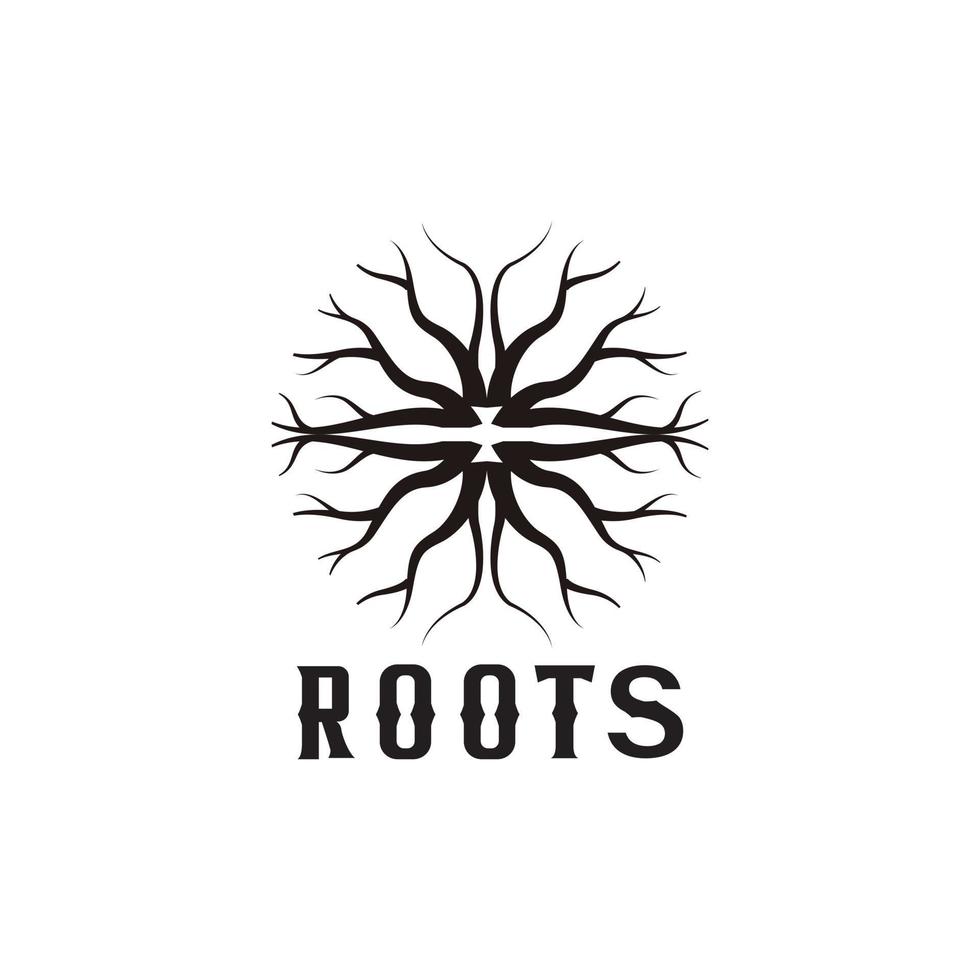 plantilla de diseño de ilustración de diseño de logotipo de círculo de raíz de árbol único vector