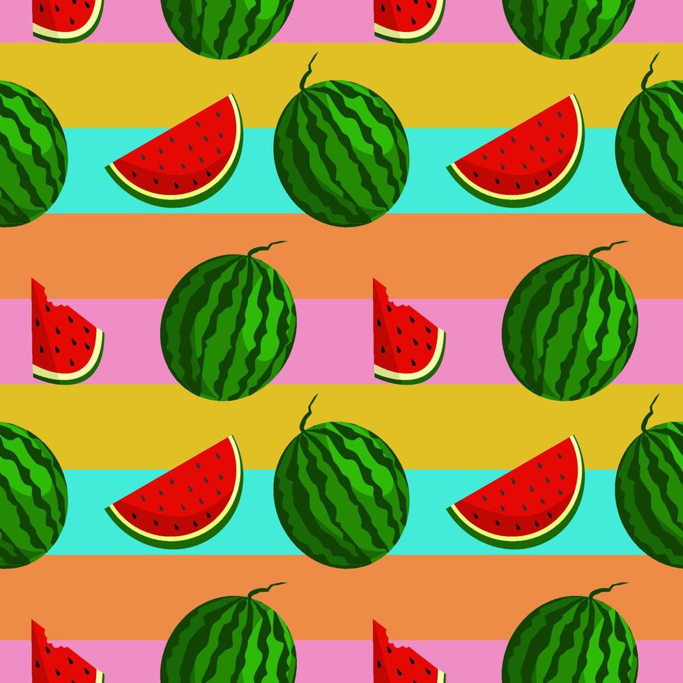 Vector watermelon background with black seeds. Seamless watermelons pattern. Vector background with watermelon slices. Vector seamless pattern of fruit watermelon