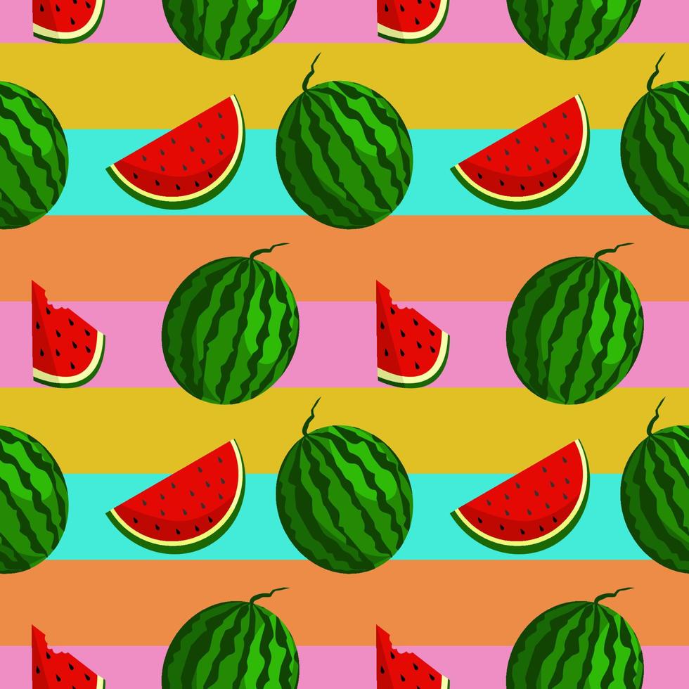 Vector watermelon background with black seeds. Seamless watermelons pattern. Vector background with watermelon slices. Vector seamless pattern of fruit watermelon