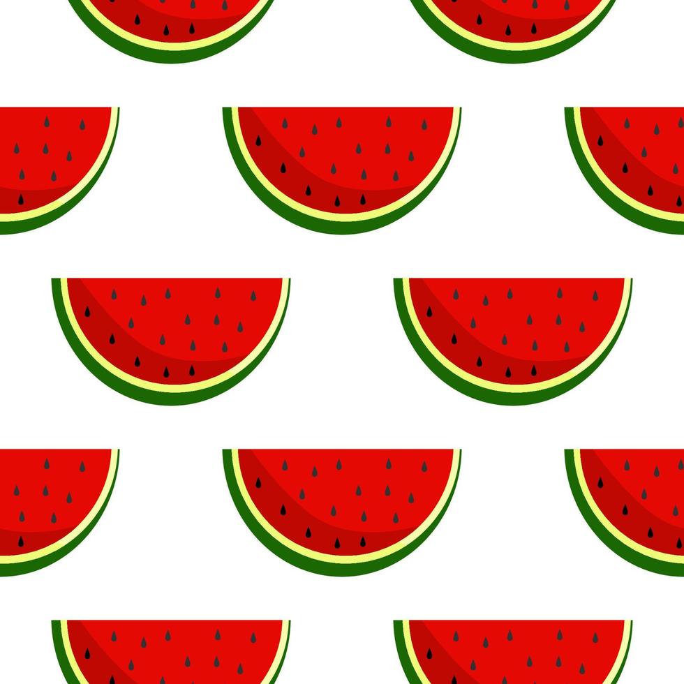 vector de fondo de sandía con semillas negras. patrón de sandías sin fisuras. vector de fondo con rodajas de sandía. vector, seamless, patrón, de, fruta, sandía