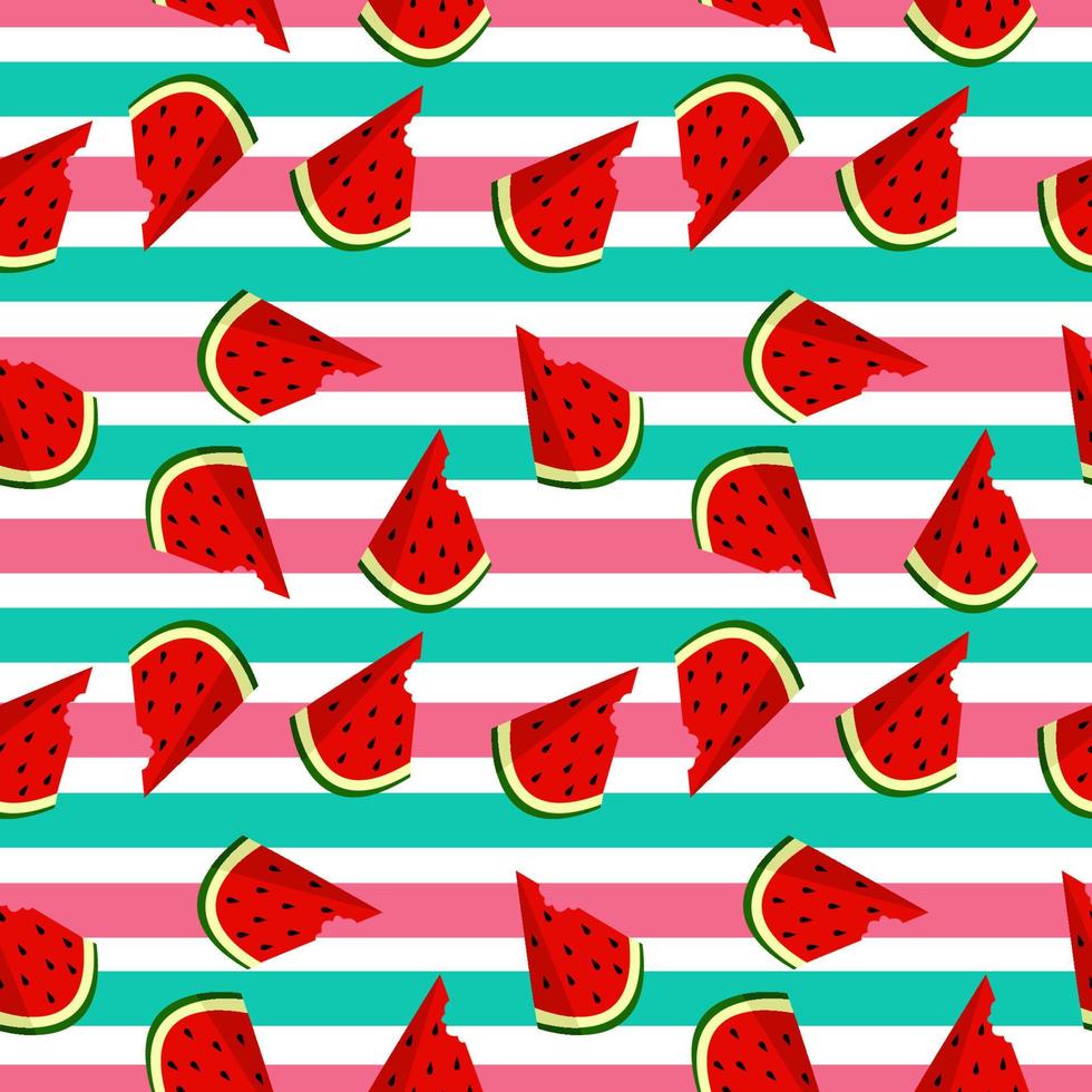 Vector watermelon background with black seeds. Seamless watermelons pattern. Vector background with watermelon slices. Vector seamless pattern of fruit watermelon
