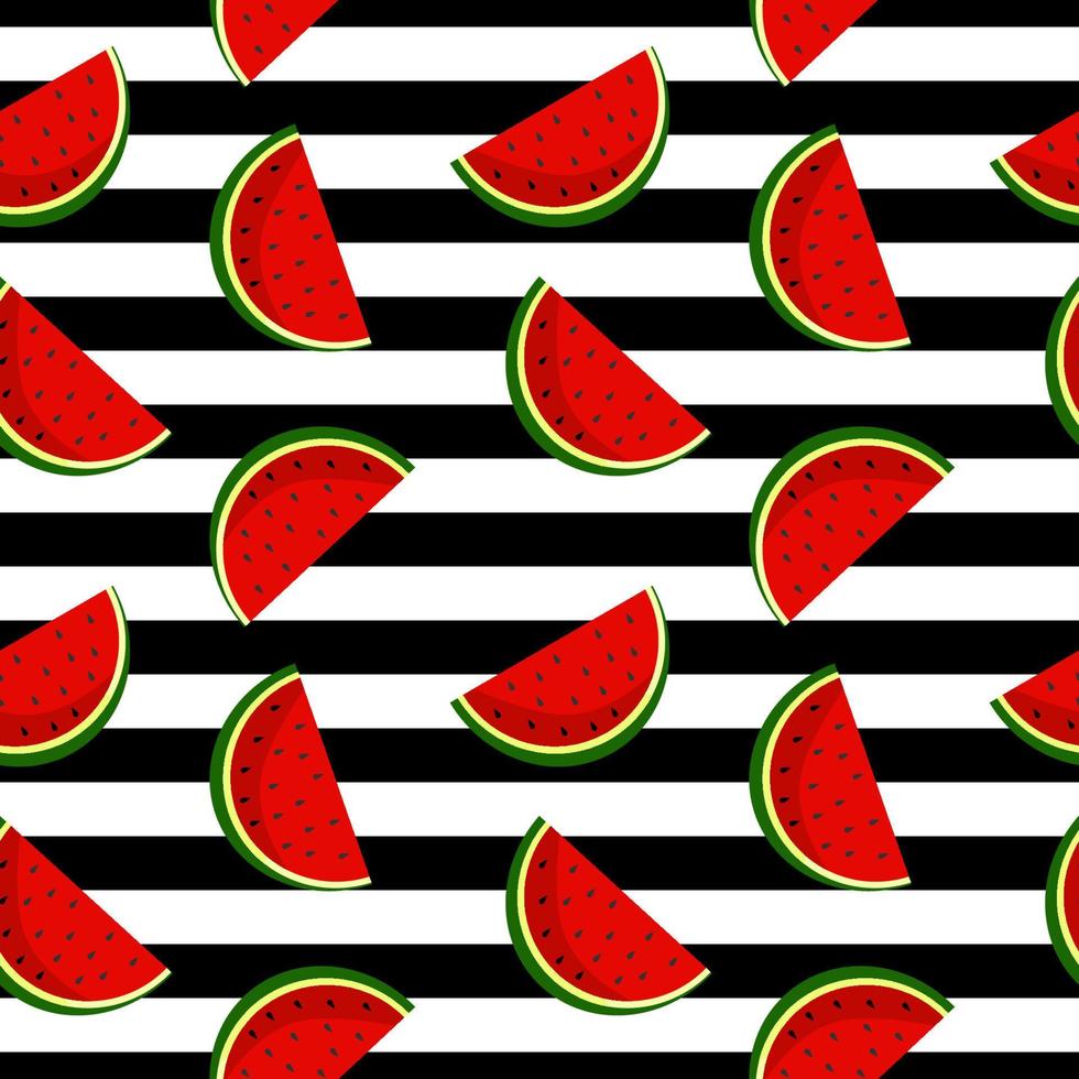 Vector watermelon background with black seeds. Seamless watermelons pattern. Vector background with watermelon slices. Vector seamless pattern of fruit watermelon