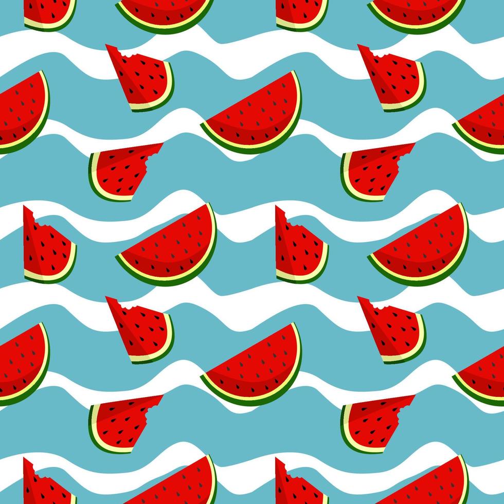 Vector watermelon background with black seeds. Seamless watermelons pattern. Vector background with watermelon slices. Vector seamless pattern of fruit watermelon