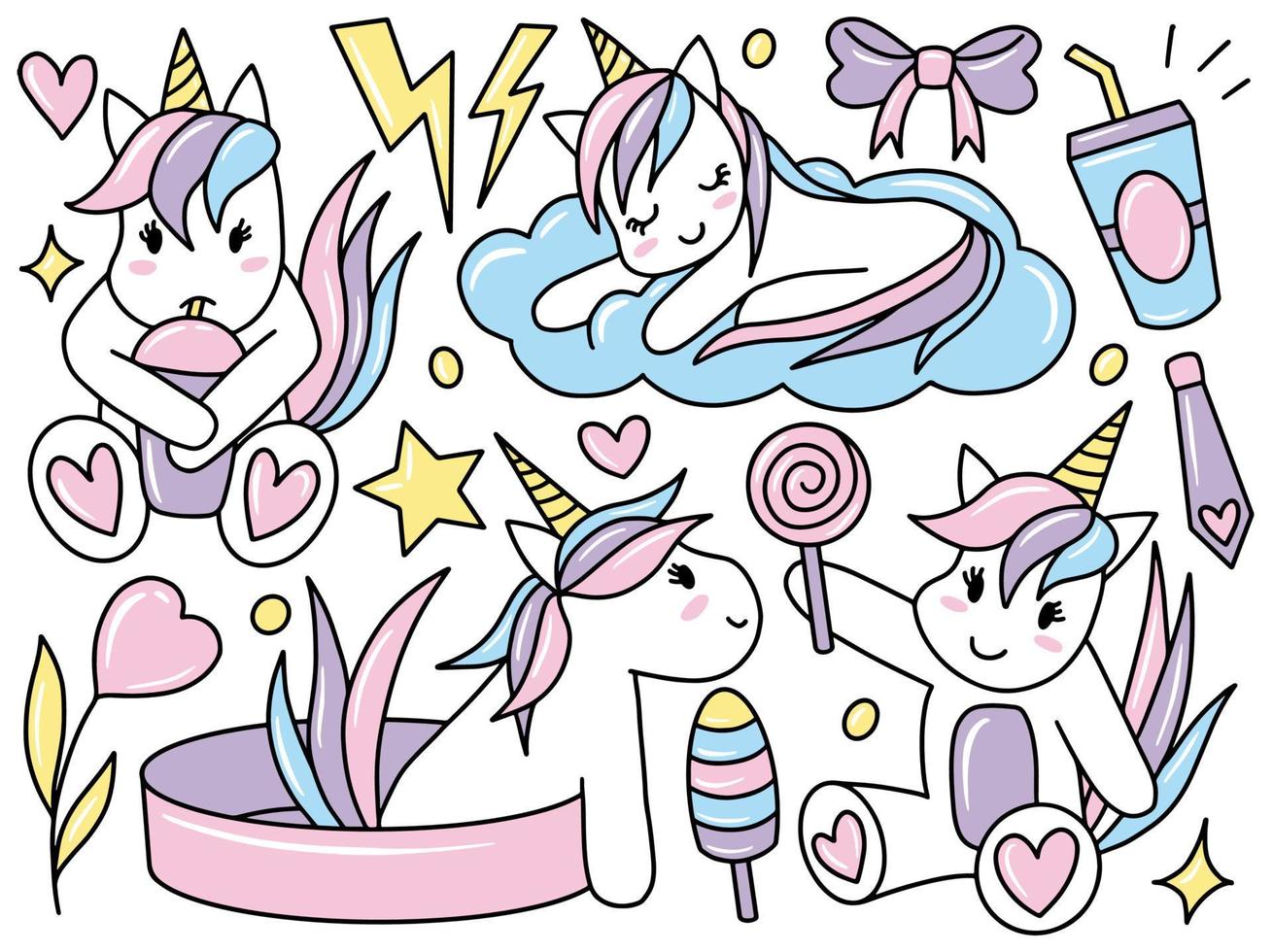 Unicorn Cat Doodle Clip Art Collection vector