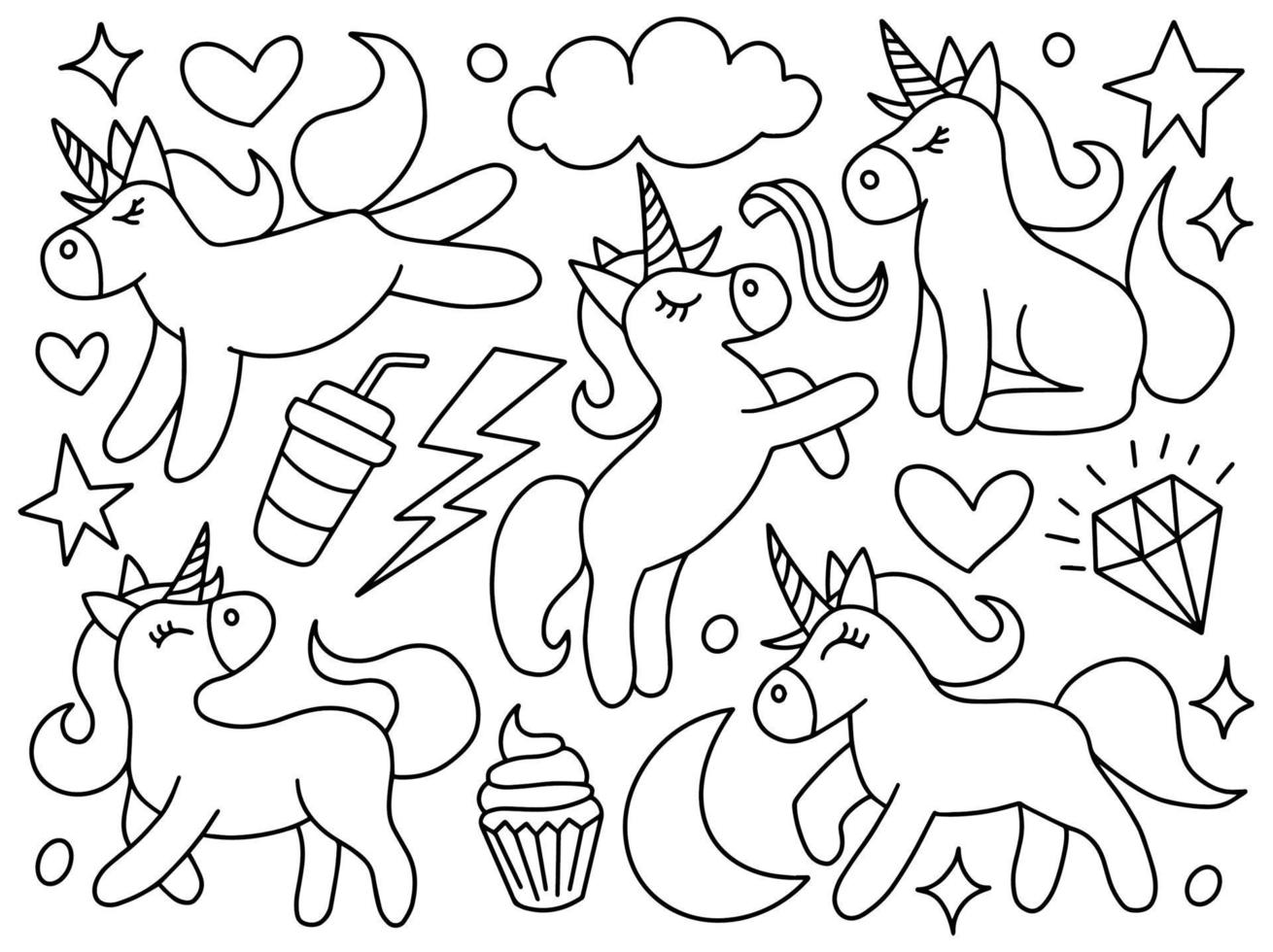 Unicorn Doodle Line Art Collection vector