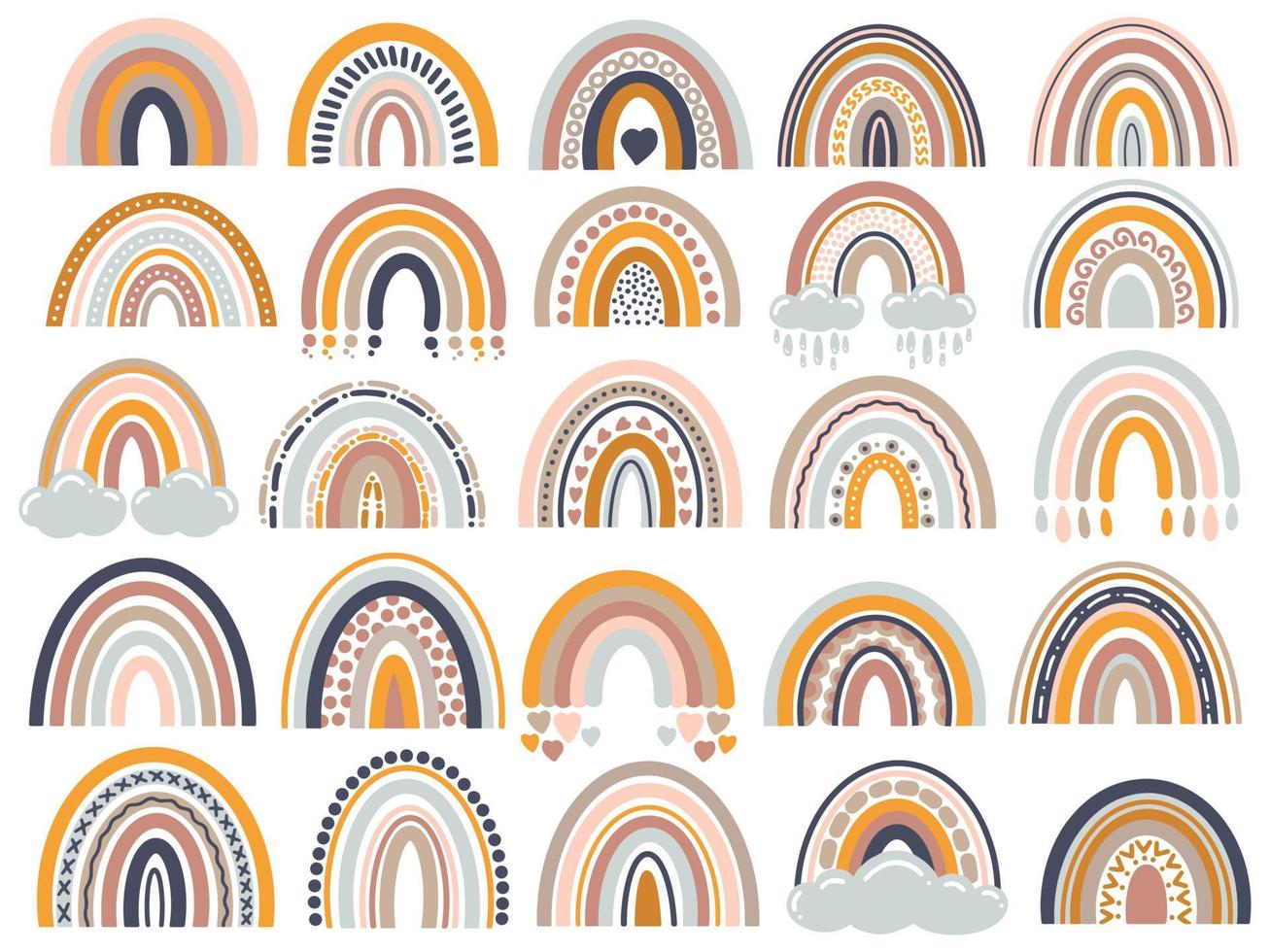 Set Hand Drawn Rainbows Pastel Color vector