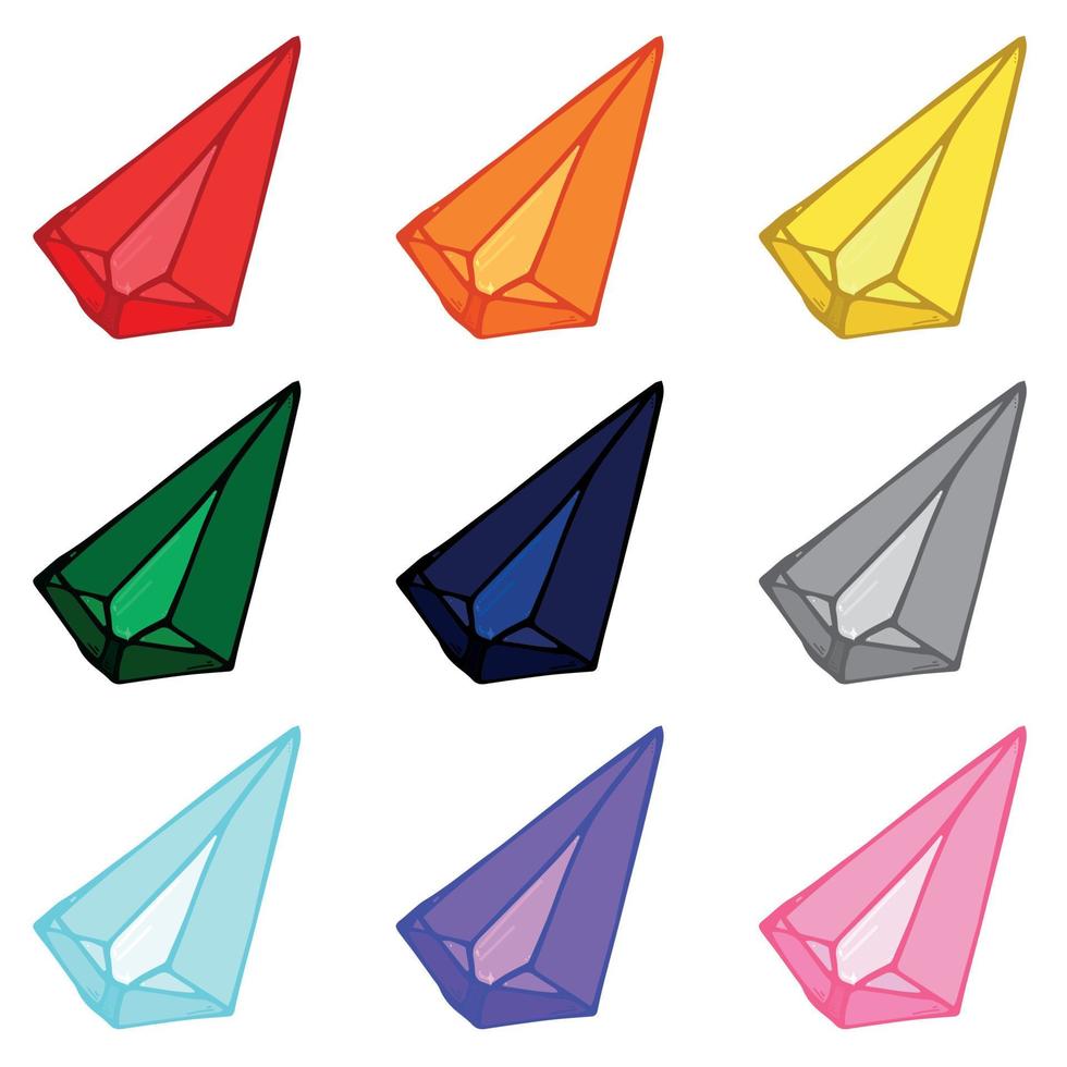 conjunto de cristales dibujados a mano. colección de ilustraciones de vectores de diamantes de gemas geométricas. colorido fragmento de vidrio. para geología, joyería, decoración, juego, web.