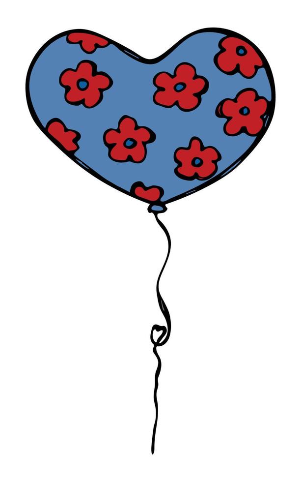 Hand drawn flying balloon illustration isolated on a white background. Valentine's day balloon doodle. Holiday clipart. vector