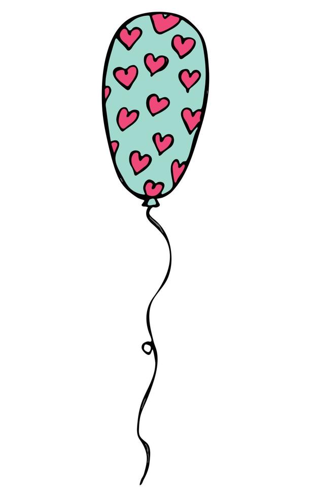 Hand drawn flying balloon illustration isolated on a white background. Valentine's day balloon doodle. Holiday clipart. vector