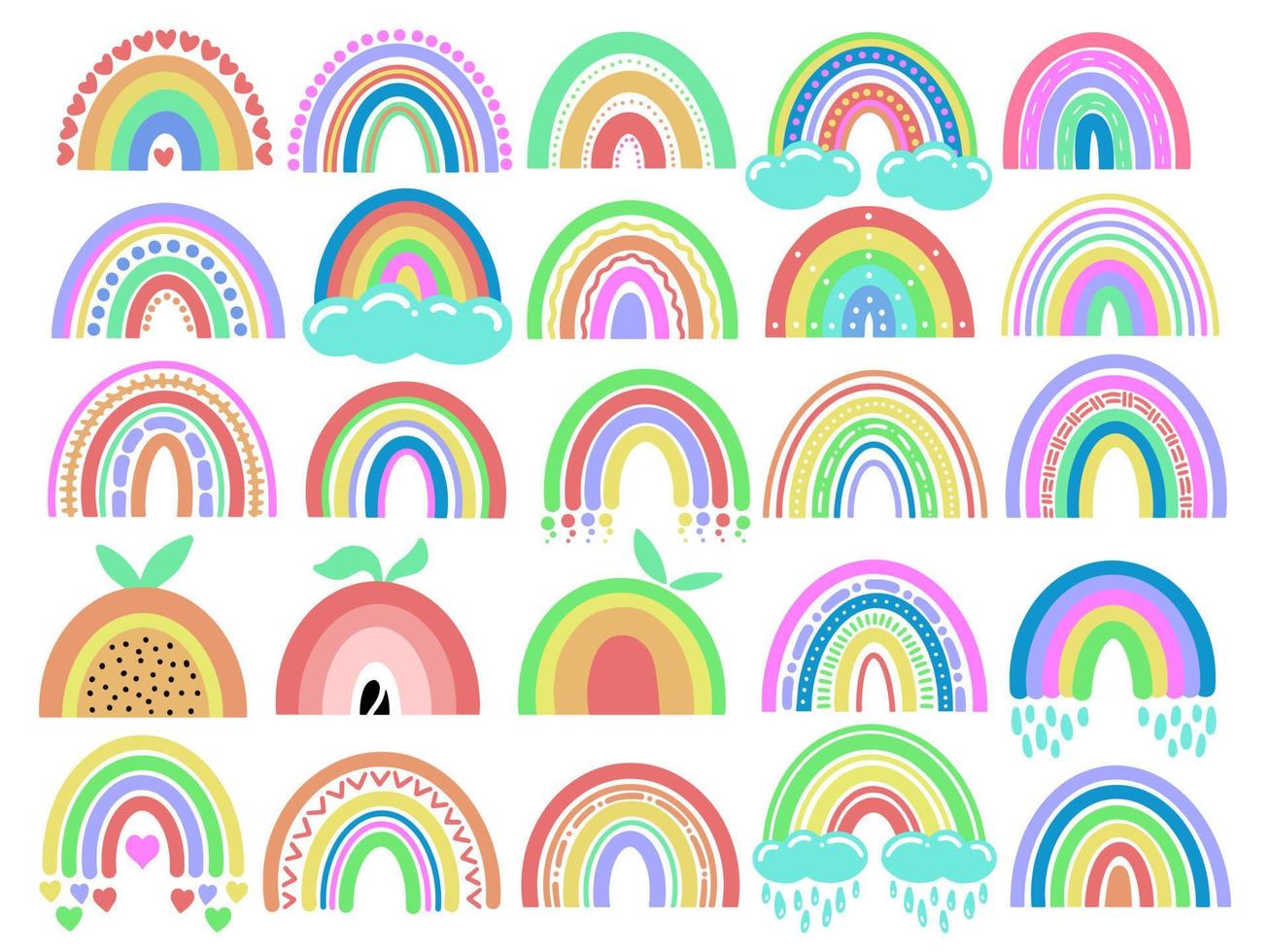 establecer colores pastel de arco iris dibujados a mano vector